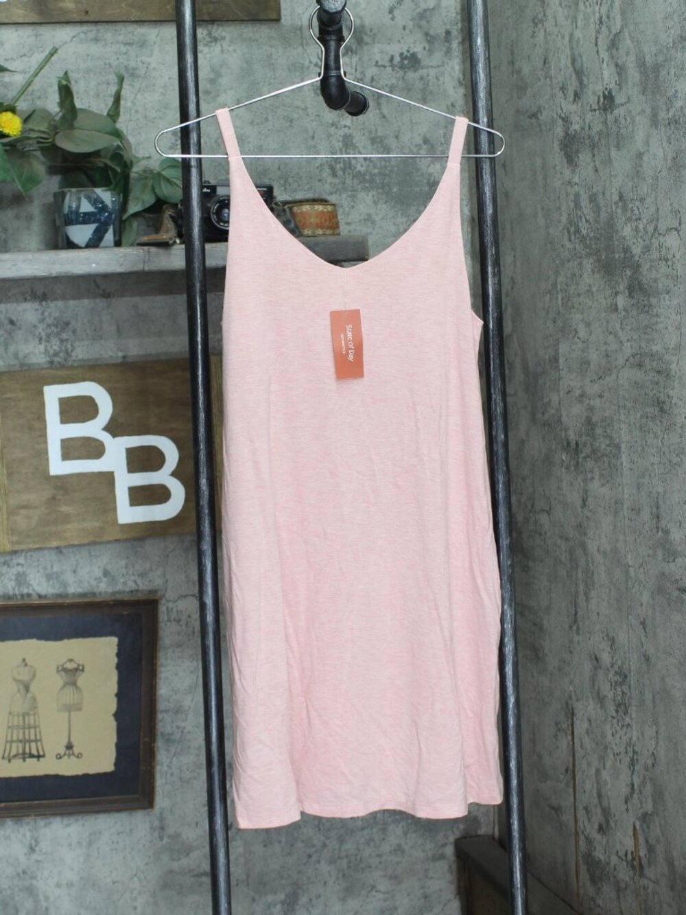 Pink State Of Day Fluid Knit Solid Tank Nightgown Blush Heather S Sz S